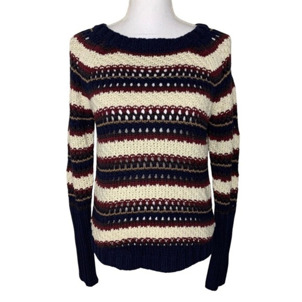 NWT Chaser Women Knit Stripe Crew Neck Long Sleeve Fall Sweater Size Medium